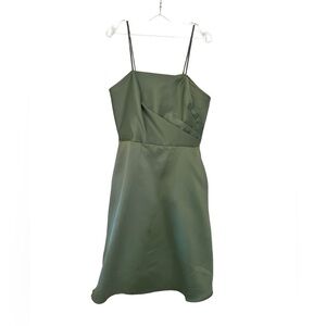 Forever Yours Green Satin Dress with Wide Sash and Spaghetti Straps Size 10 Prom